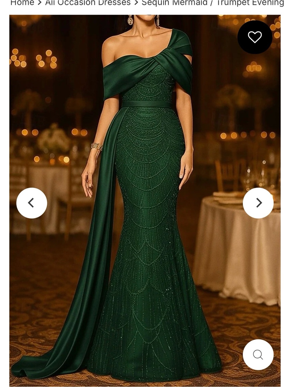 One-Shoulder Emerald Green Beaded Mermaid Evening Dress